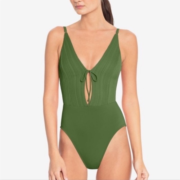 Robin Piccone Lily Keyhole Plunge Green One-piece Swimsuit - Picture 5 of 11